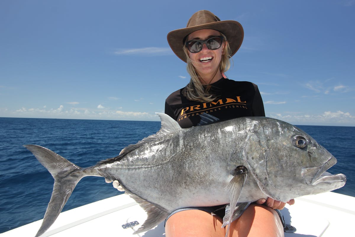 a nice giant trevally caught by a lady angler off of port douglas
