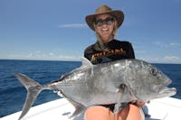 a nice giant trevally caught by a lady angler off of port douglas