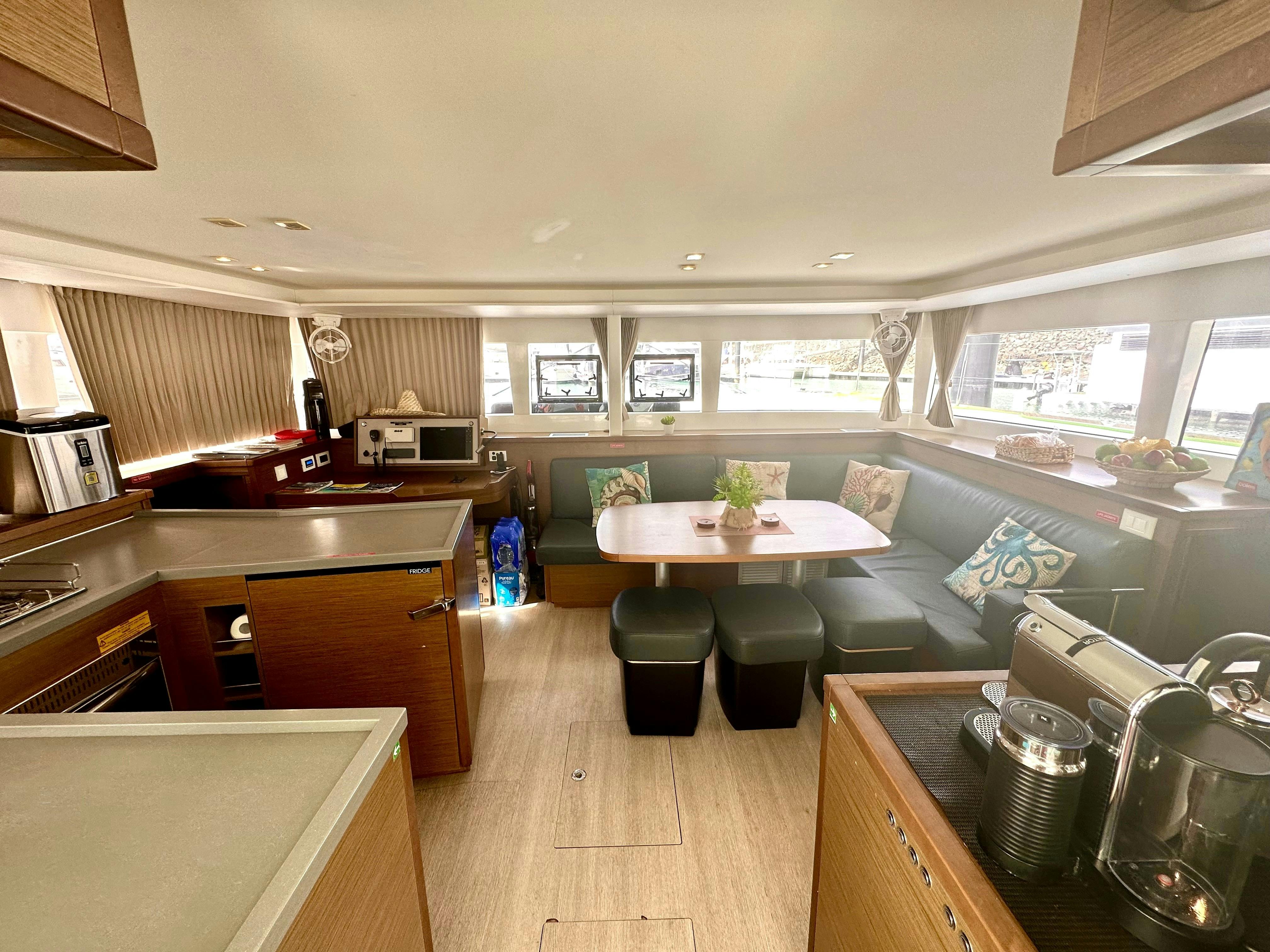 The beautiful Saloon and Galley of SV Whitsunday Freedom