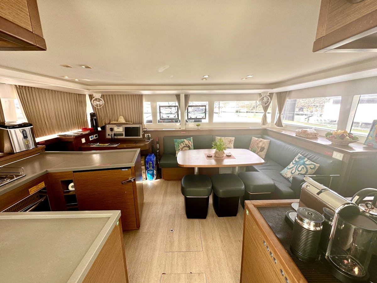 The beautiful Saloon and Galley of SV Whitsunday Freedom