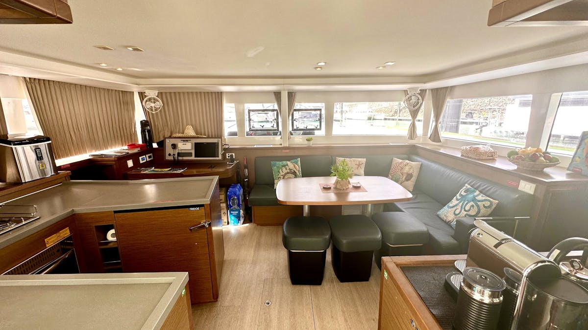 The beautiful Saloon and Galley of SV Whitsunday Freedom