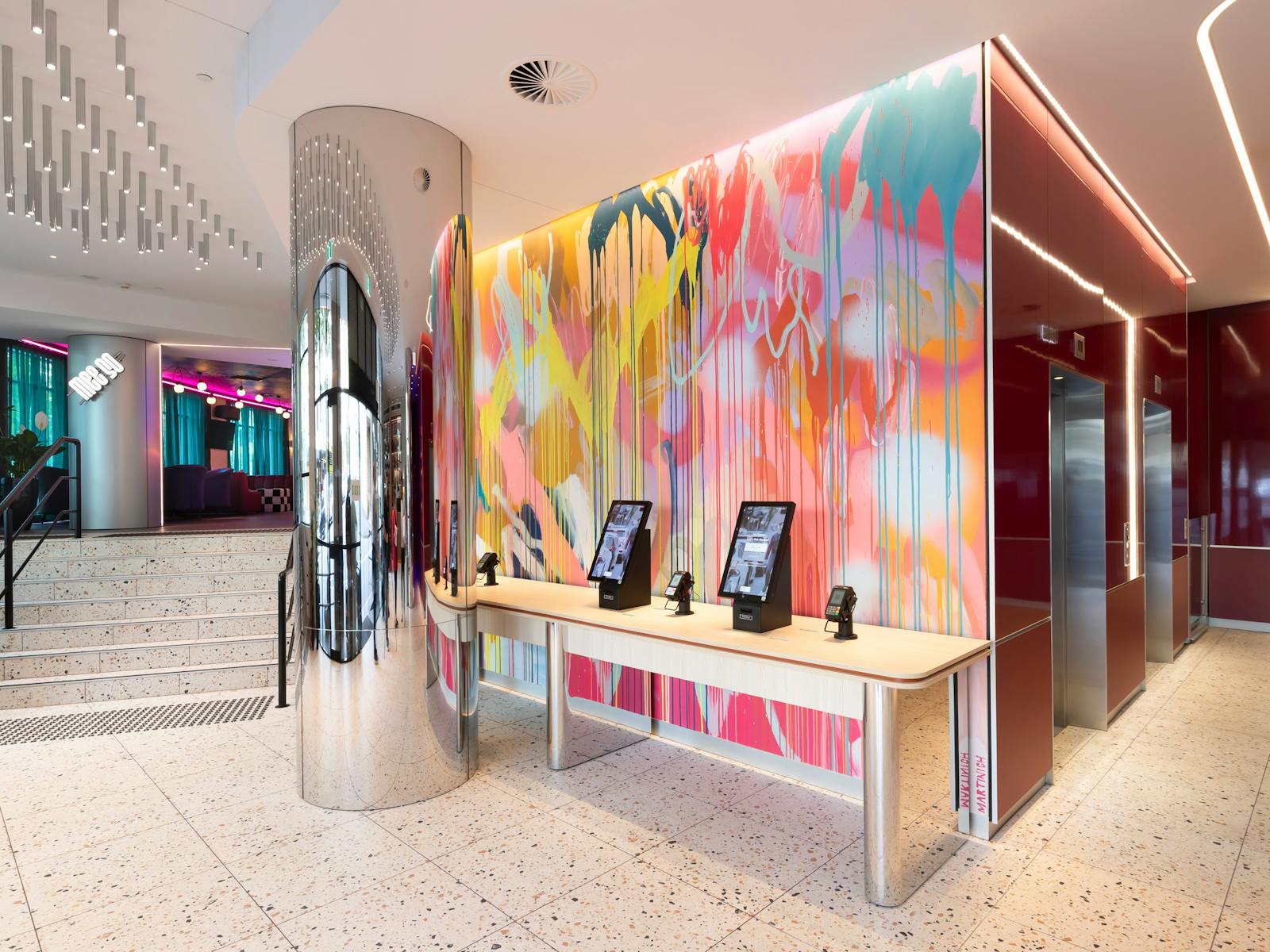 Self- check-in desks in the lobby