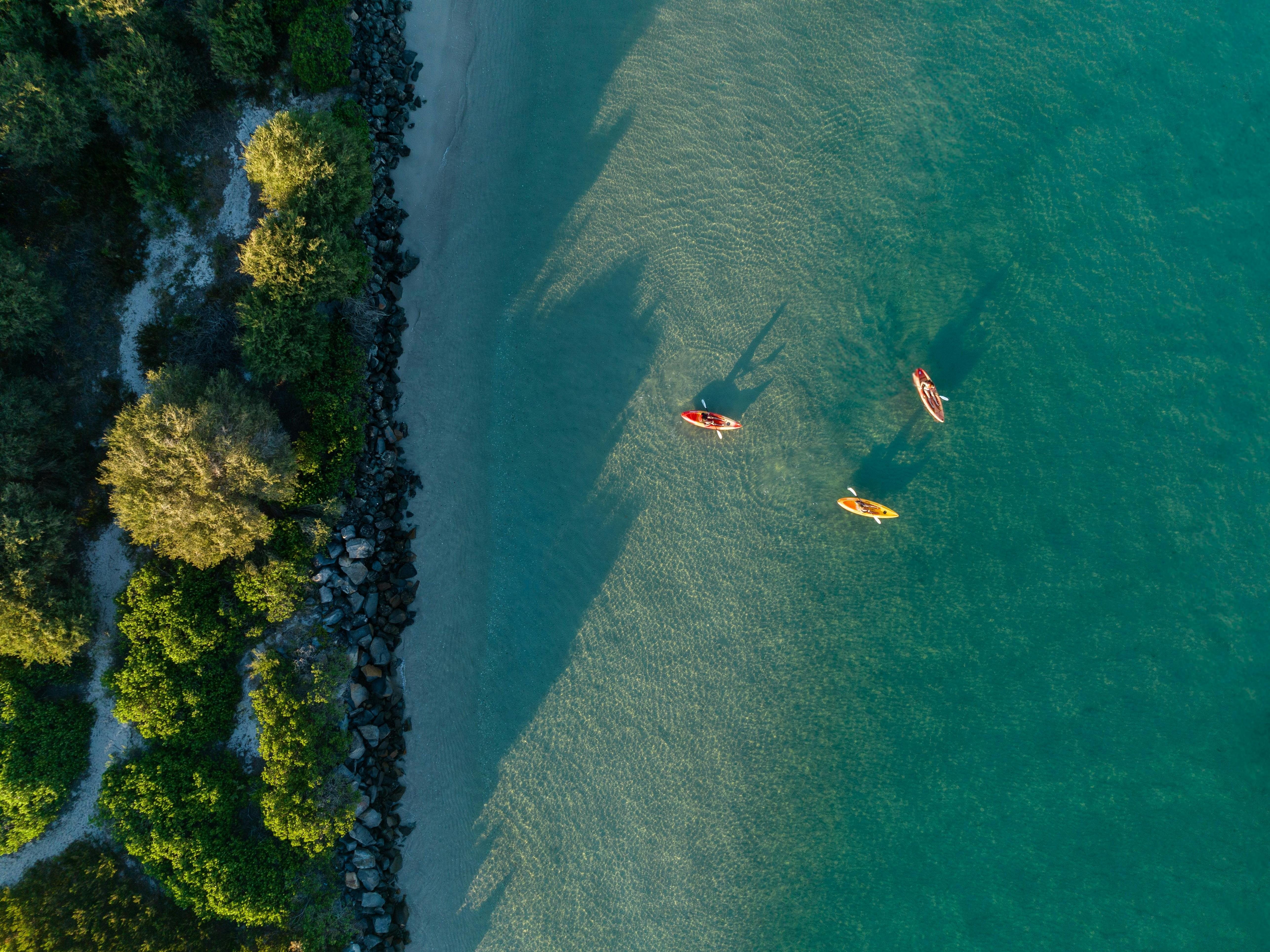 Arial shot kayaking Salts Bay