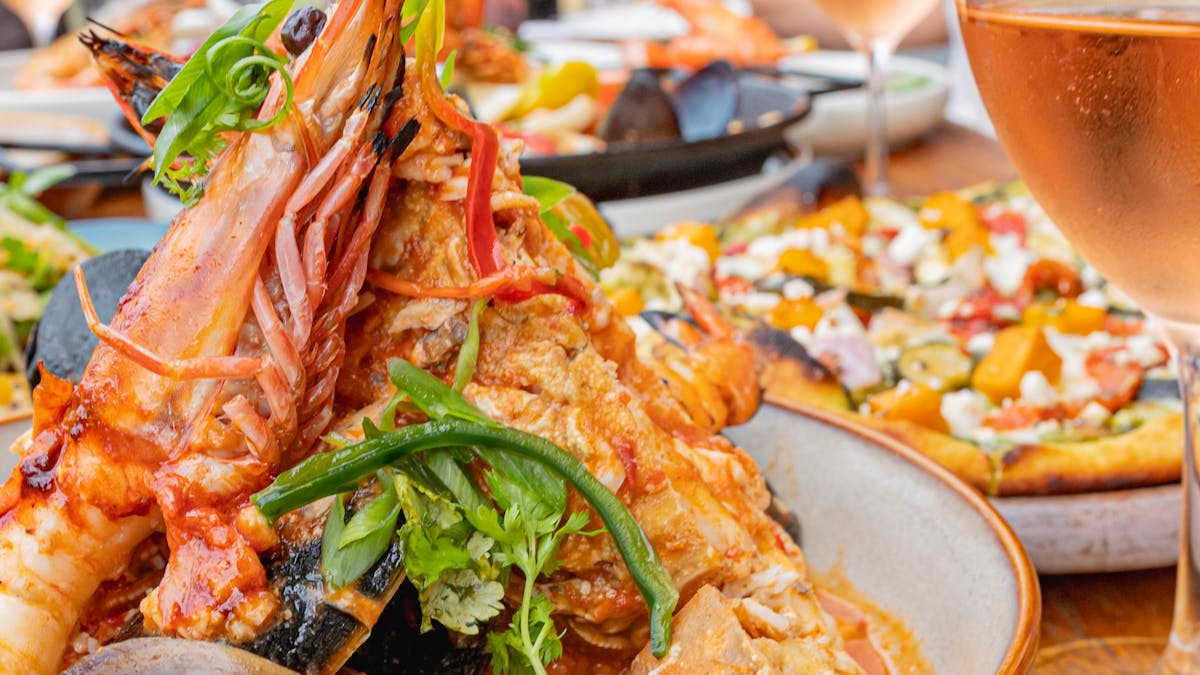 pizzas, risottos, wine, seafood
