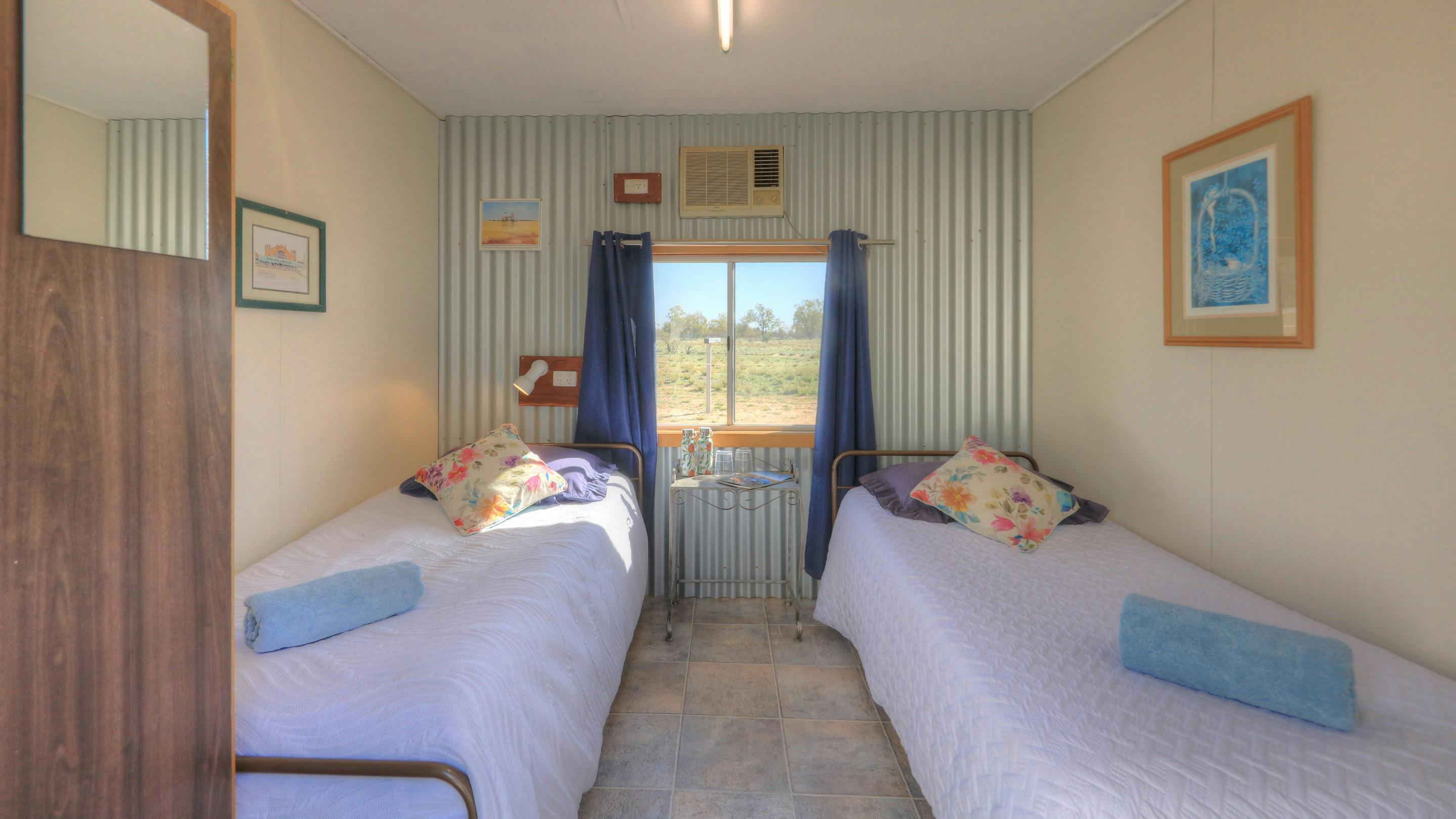Inside the twin king single room at the Shearer's Quarters, Charlotte Plains, Outback Queensland