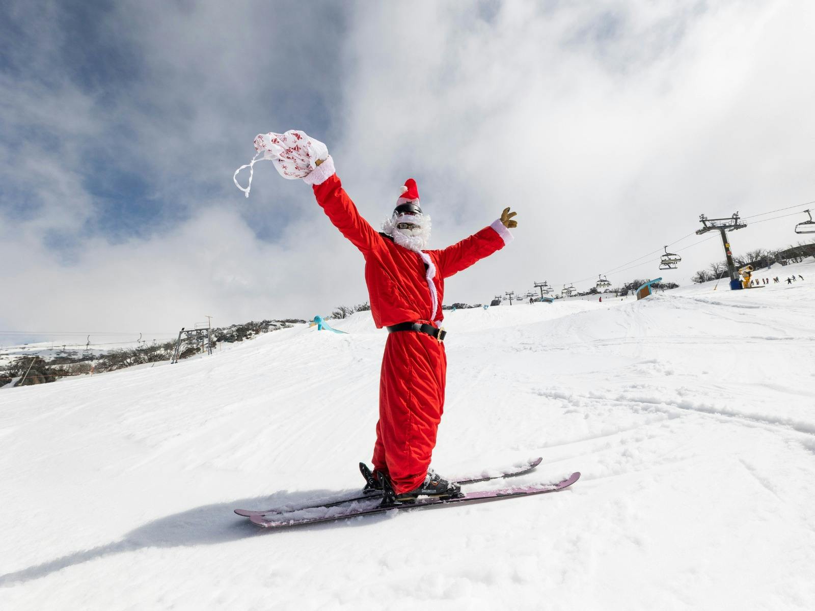 Skiing Santa at Perisher for Christmas in July