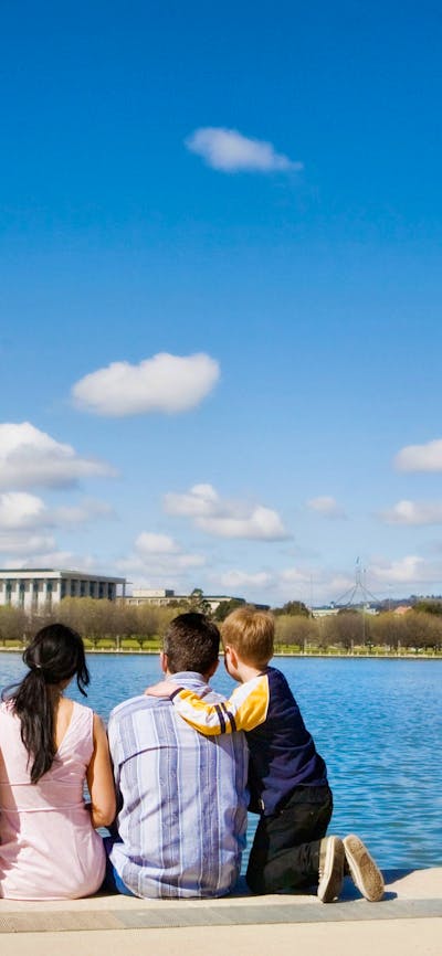 Family by the lake