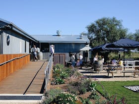 The outside of our cellar door showing our large accessible ramp and outdoor benches
