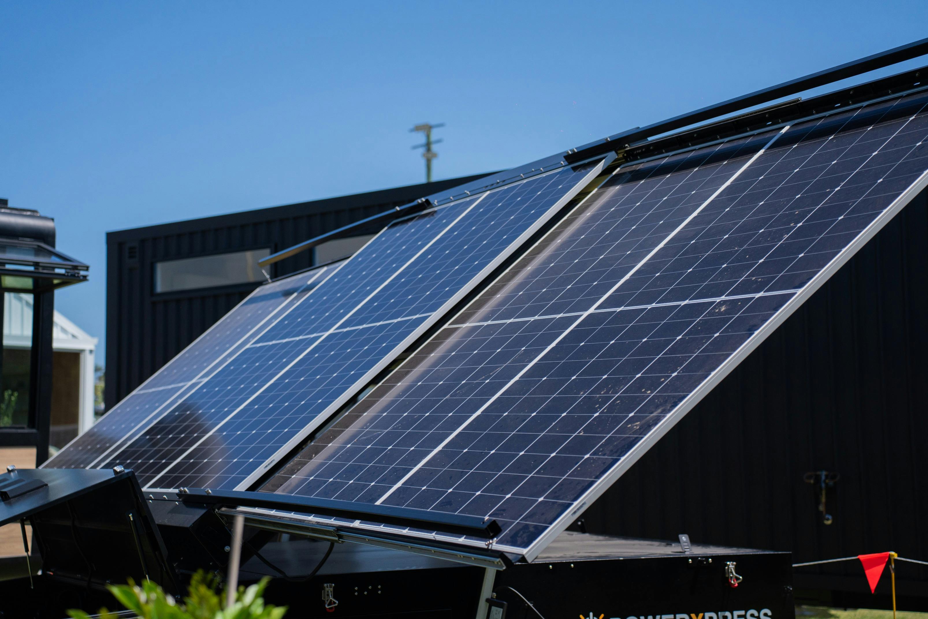 Solar panels on mobile unit at the Tiny Home Expo