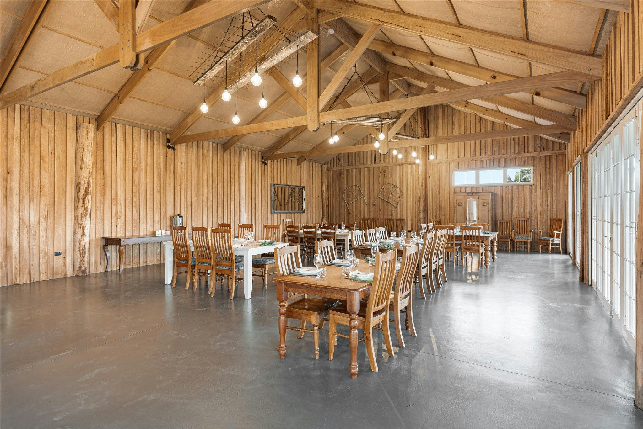 Scribbly Farm Barn set for a private casual gathering