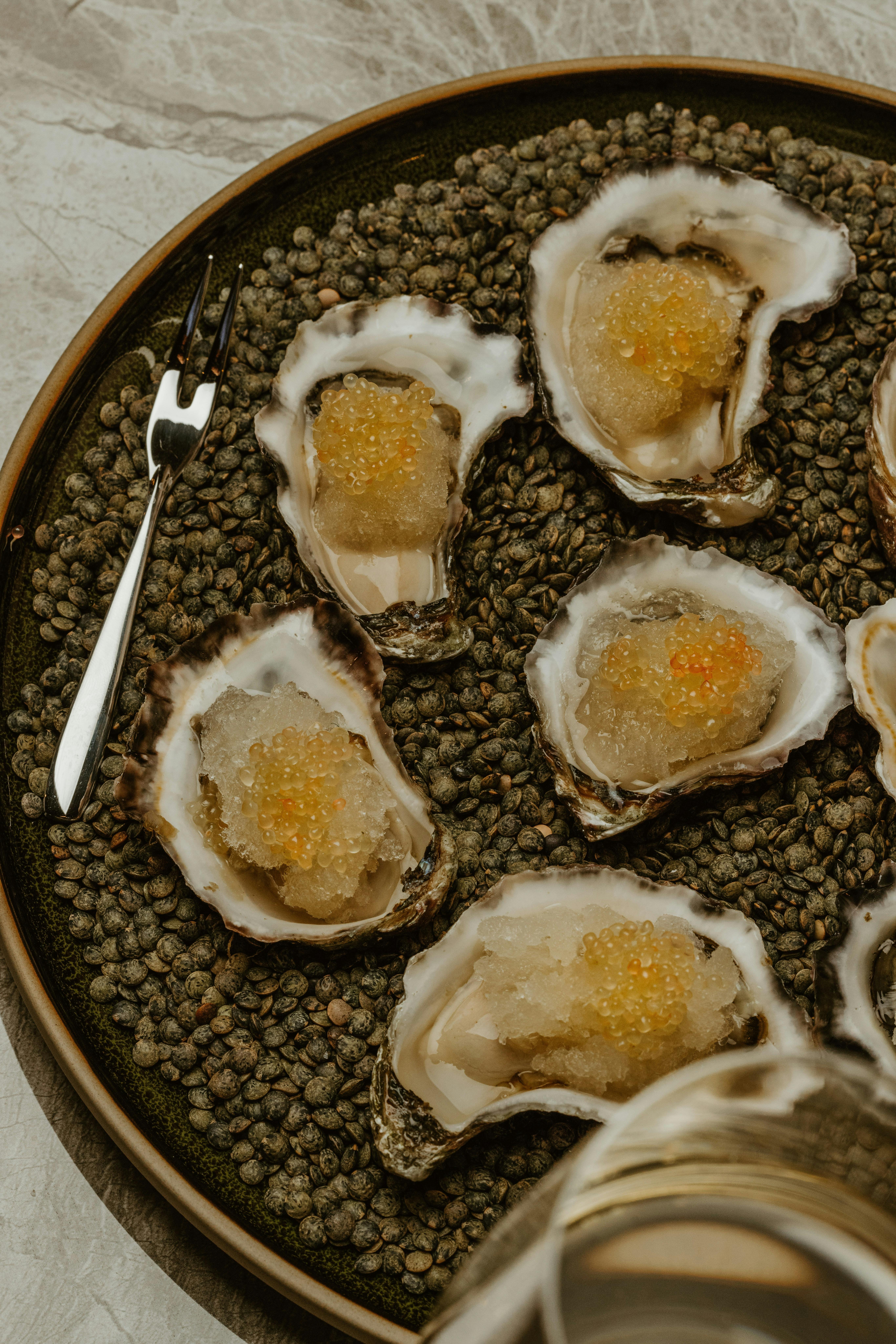 sydney rock oyster, yuzu granita, finger lime