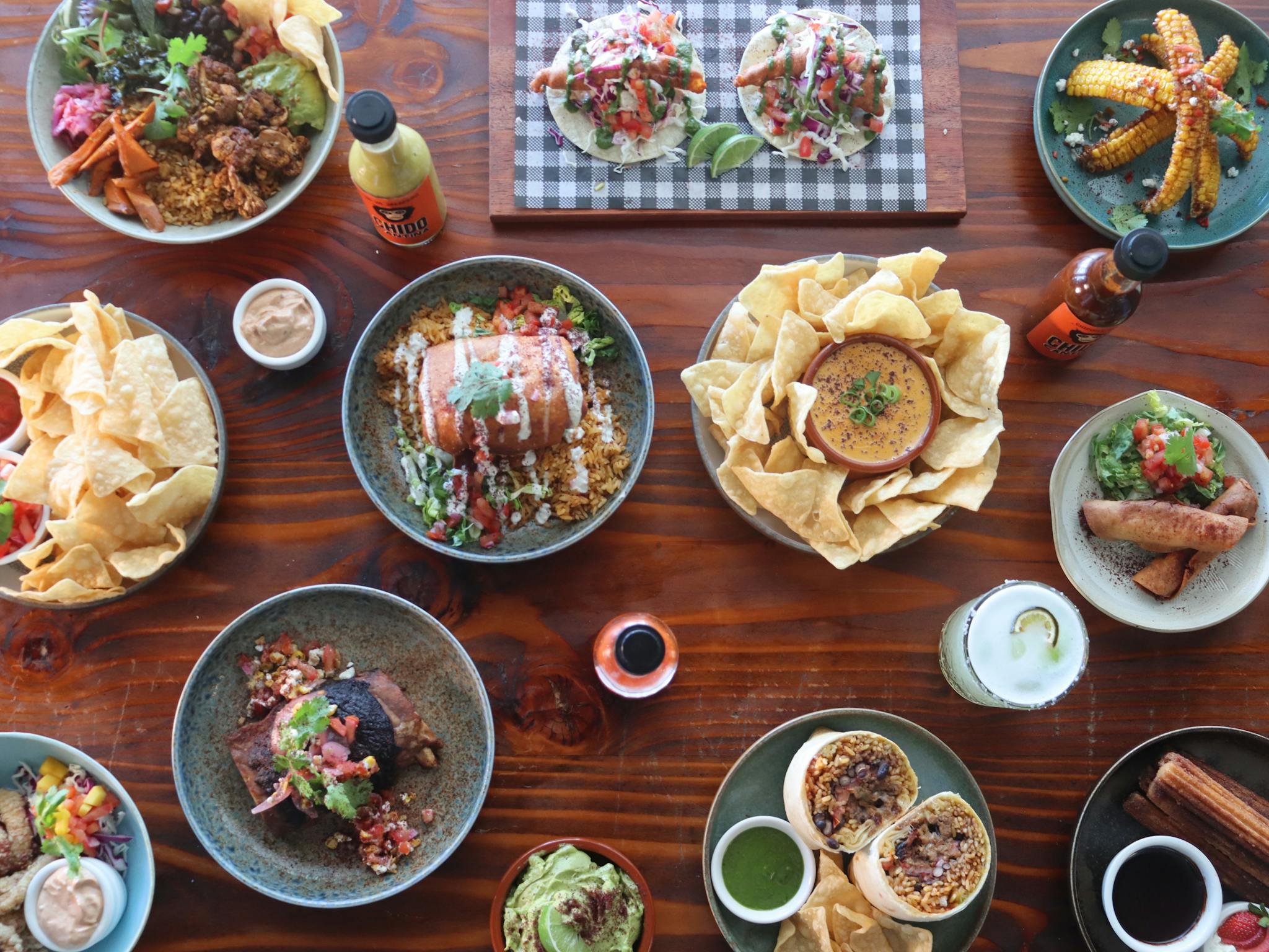 Aerial view of mexican food