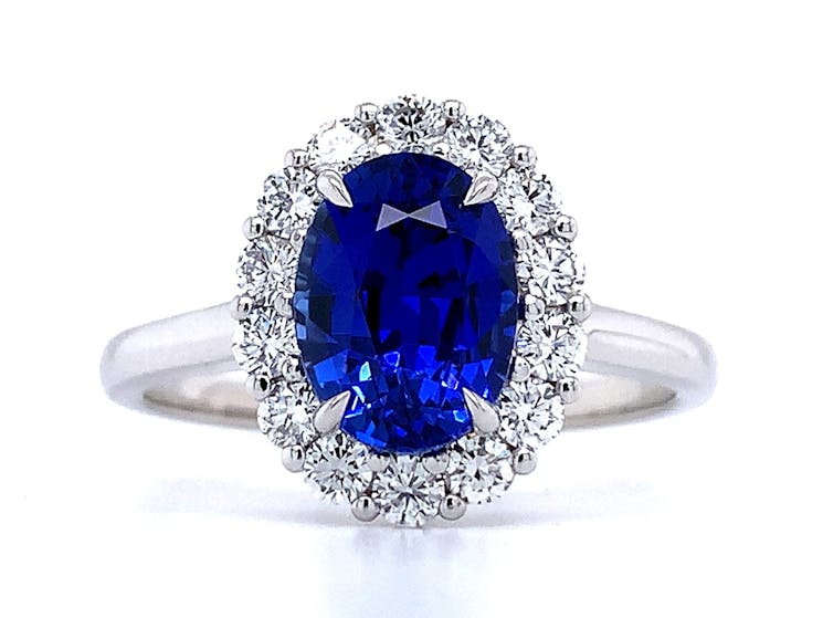 oval halo blue sapphire ring