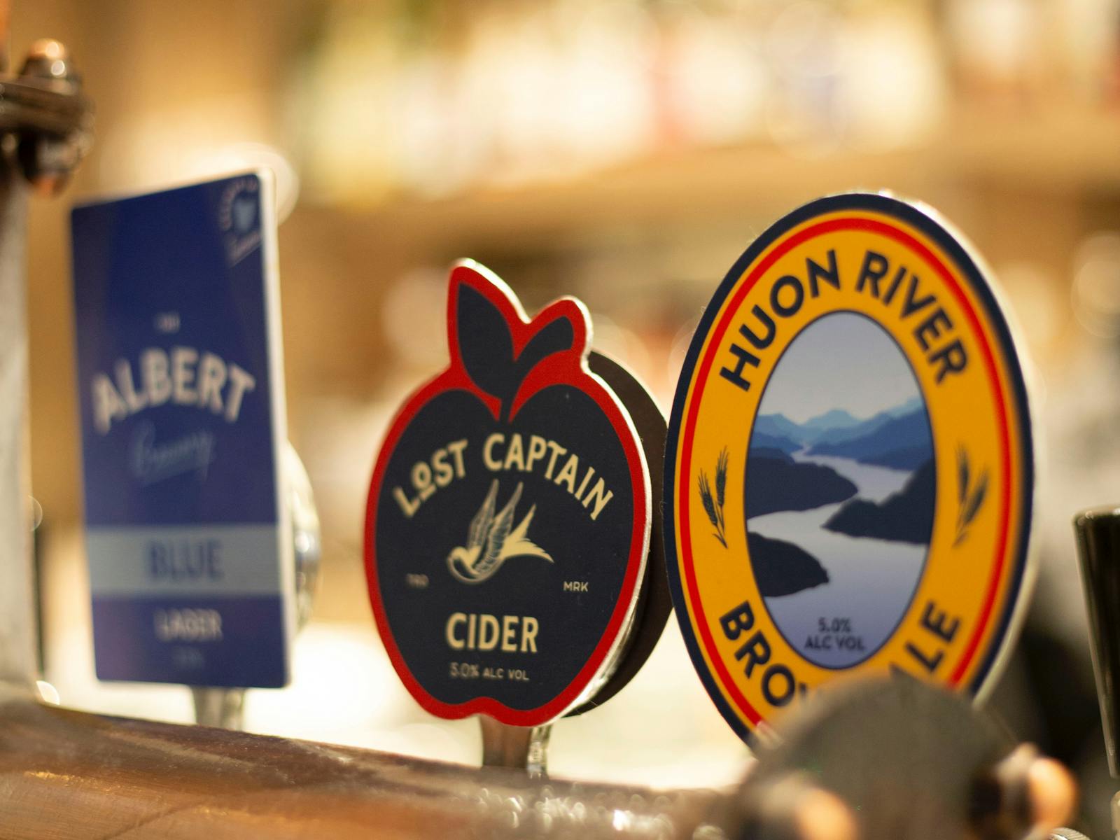 tasmanian beers on tap, albert blue, huon river brown ale, lost captain cider