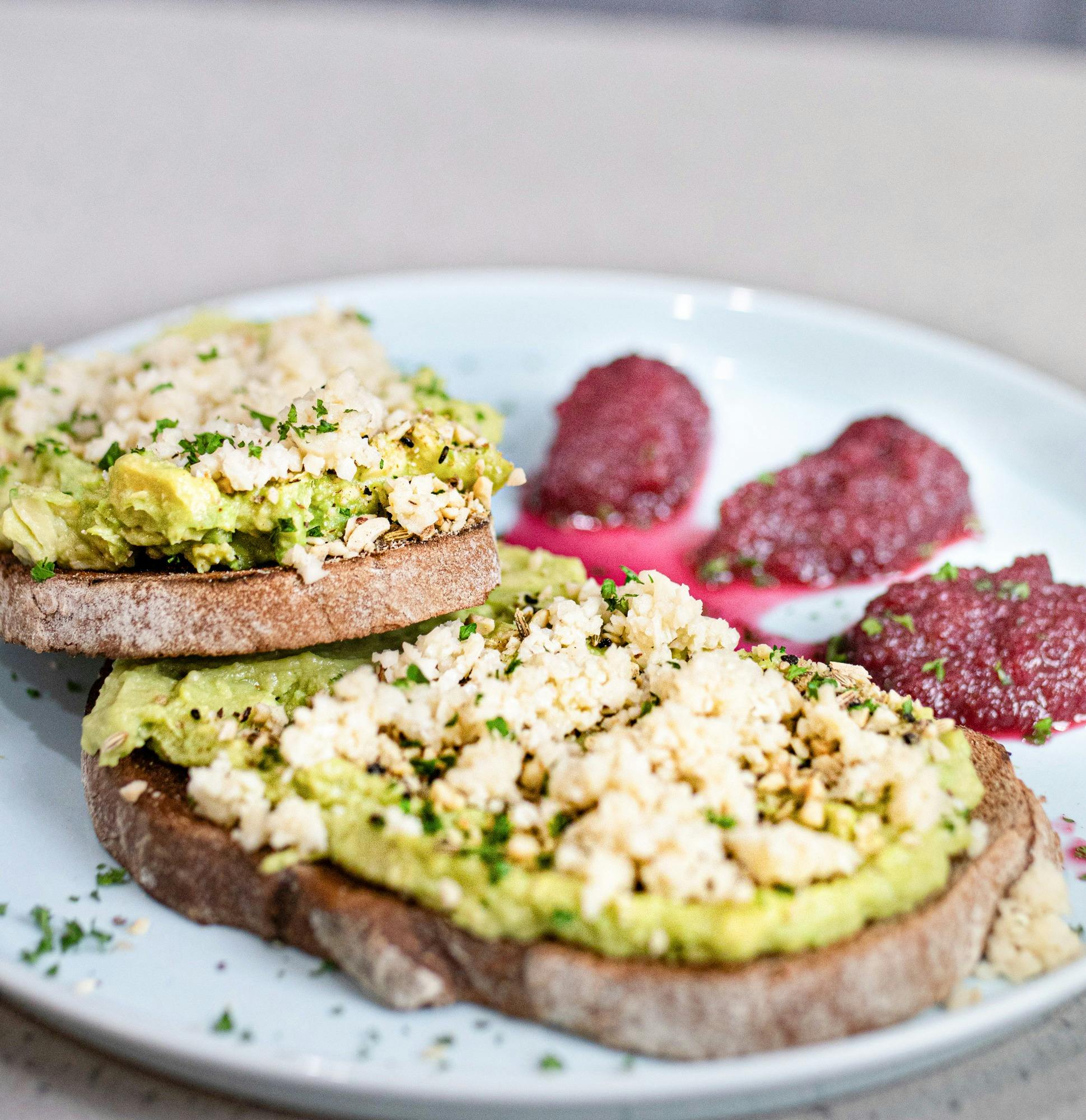 Avo Toast with house made beetroot relish