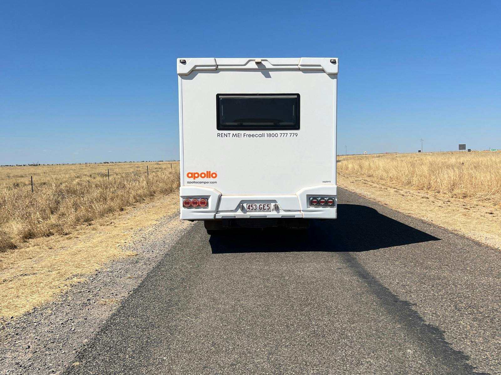 A 6 berth motorhome driving through the outback