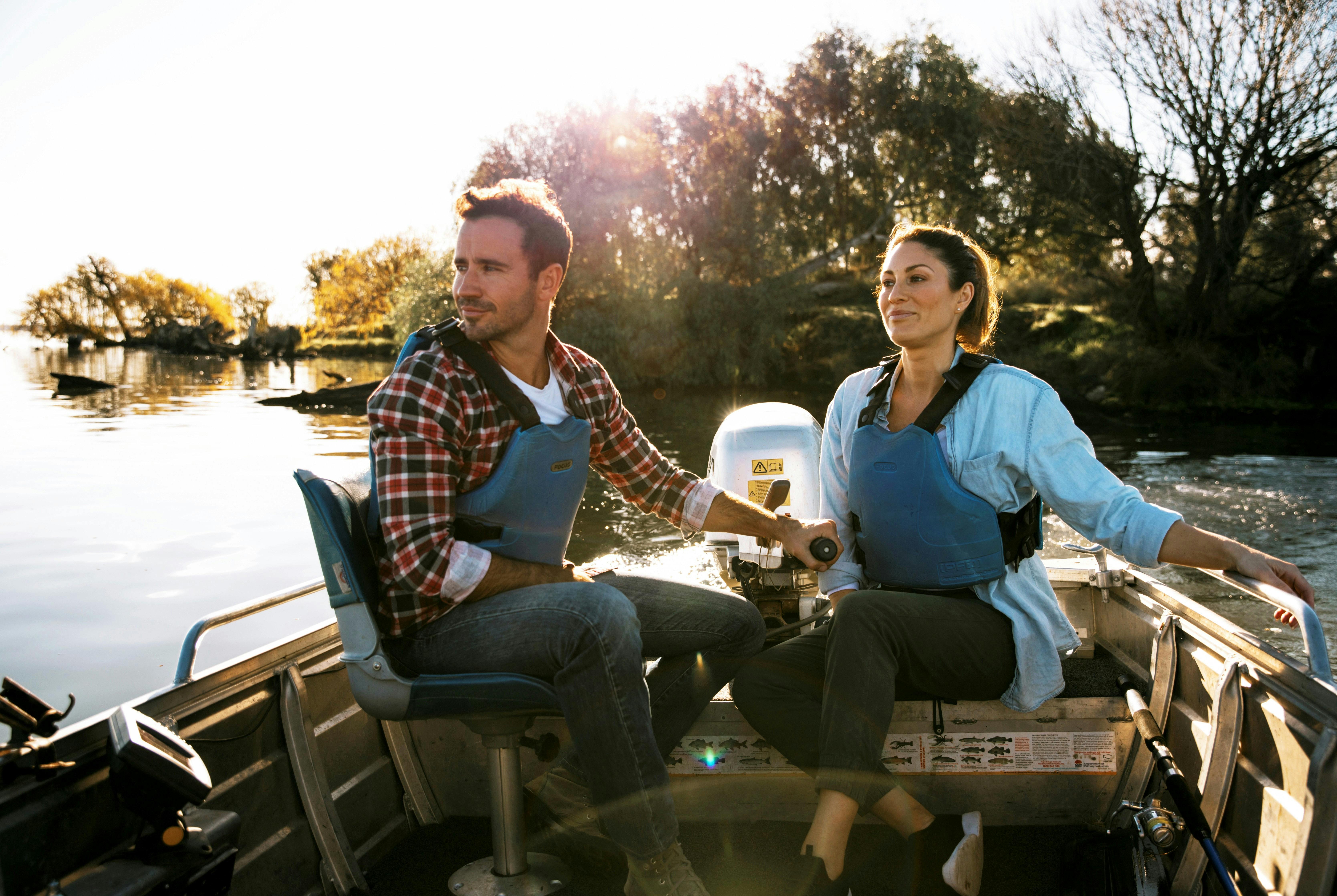 Couple in a tinny fishing on Lake Mulwala