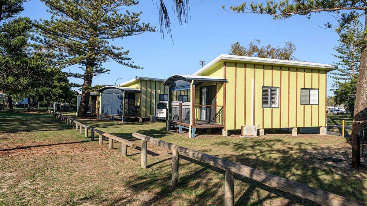 Cabins overlooking the coastline.