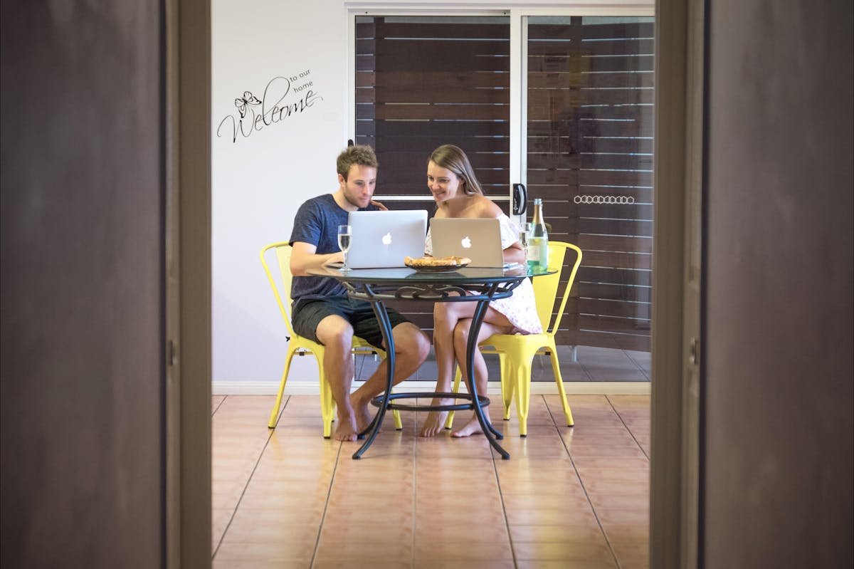 Studying in dining room area