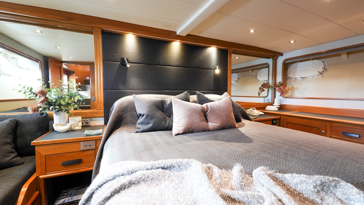 Master King Stateroom luxury accommodation onboard Great Barrier Reef superyacht voyages | YOTSPACE