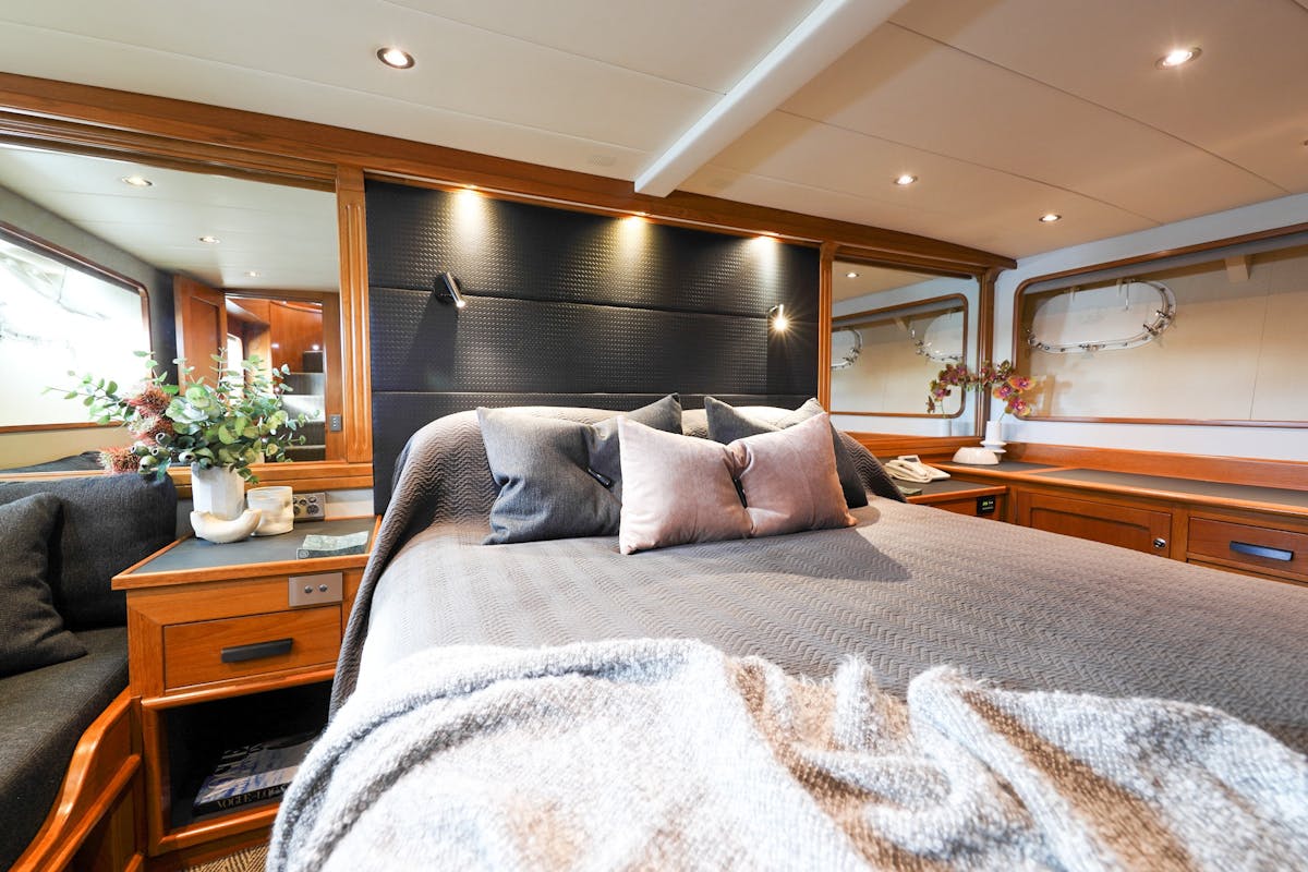 Master King Stateroom luxury accommodation onboard Great Barrier Reef superyacht voyages | YOTSPACE