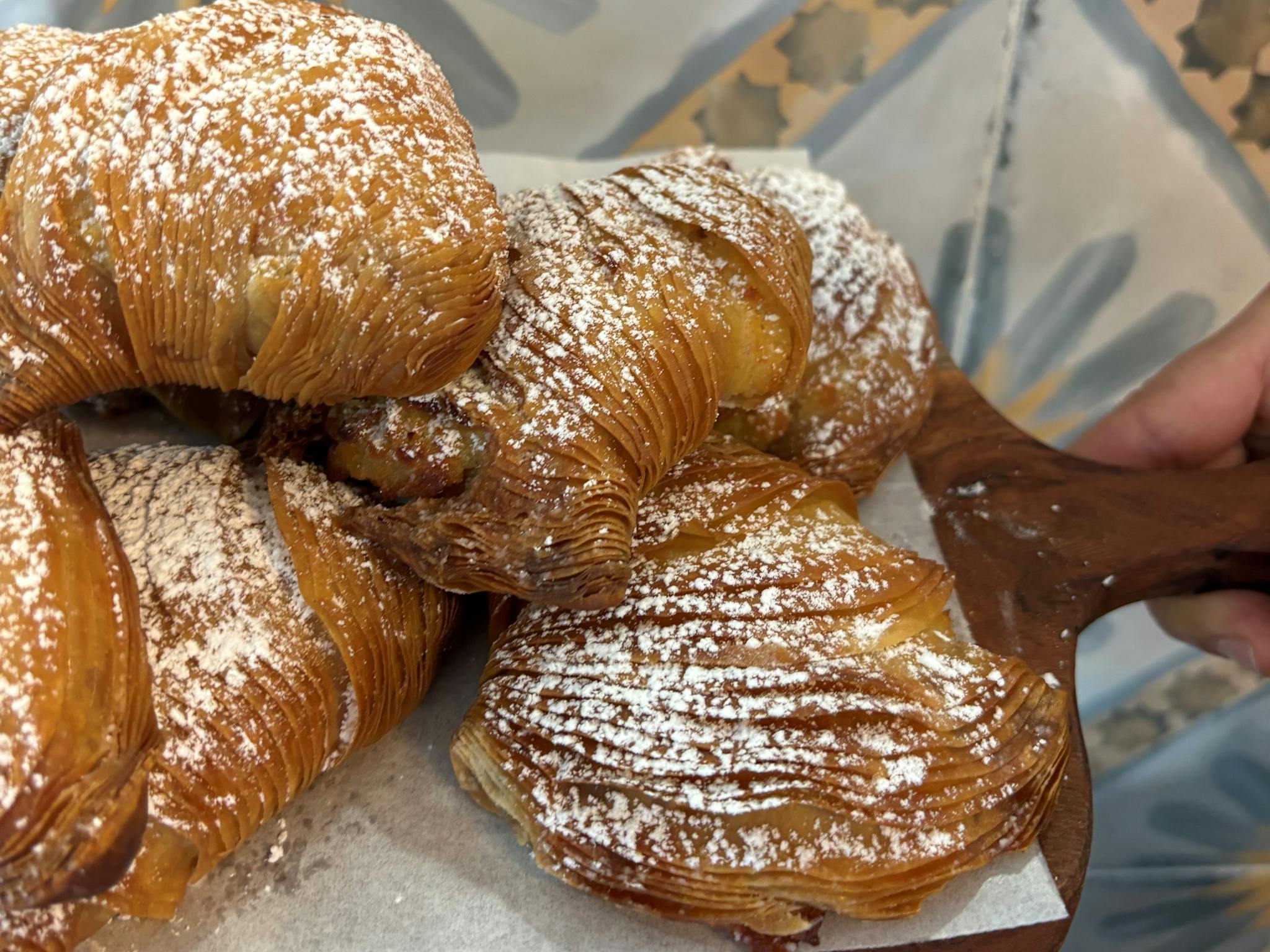 Pastries dusted with icing sugar
