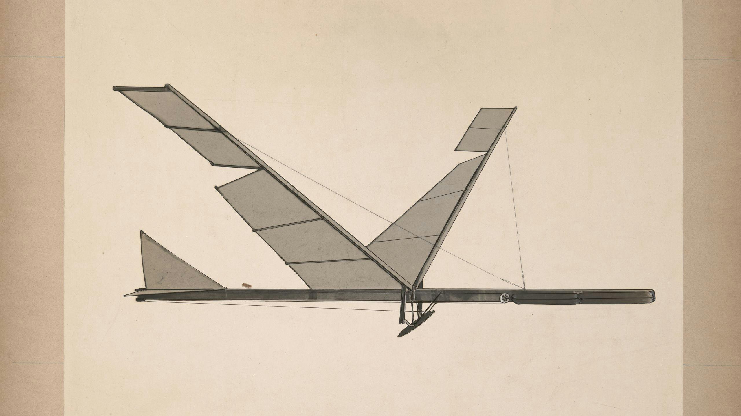 Photograph of rubber band flapping wing flying machine. Object No. P3544-5