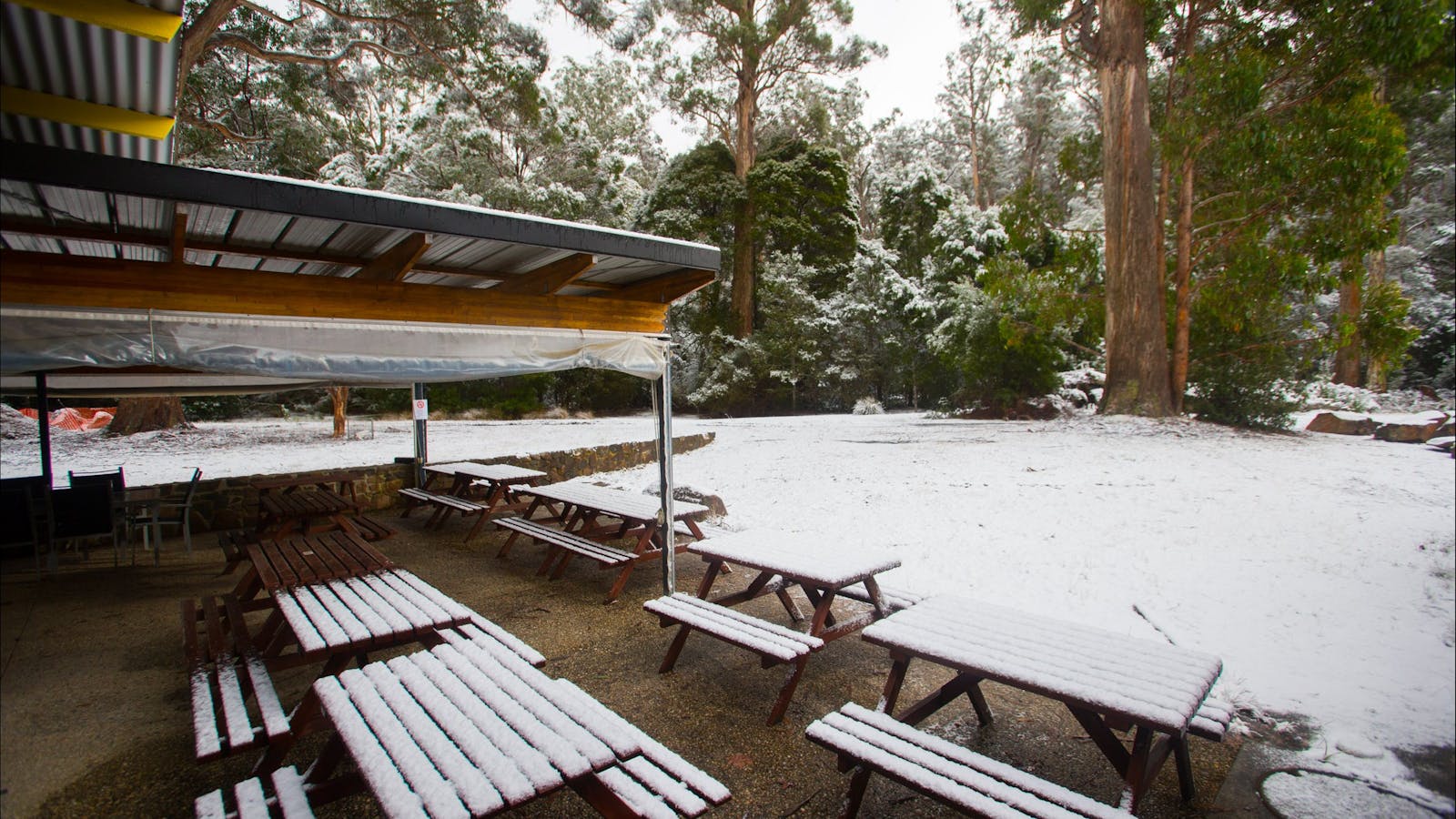 Outdoor seating area in snow