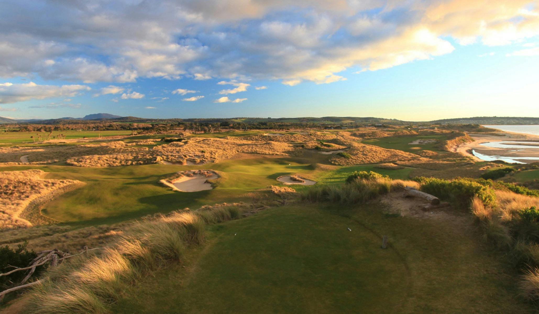 A golfer playing the dunes course at Barnbougle, northern Tasmania