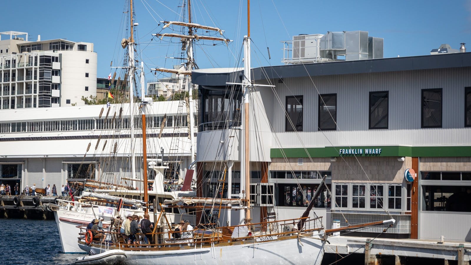 Kerrawyn alongside the Franklin Wharf during the Australian Wooden Boat Festival 2023