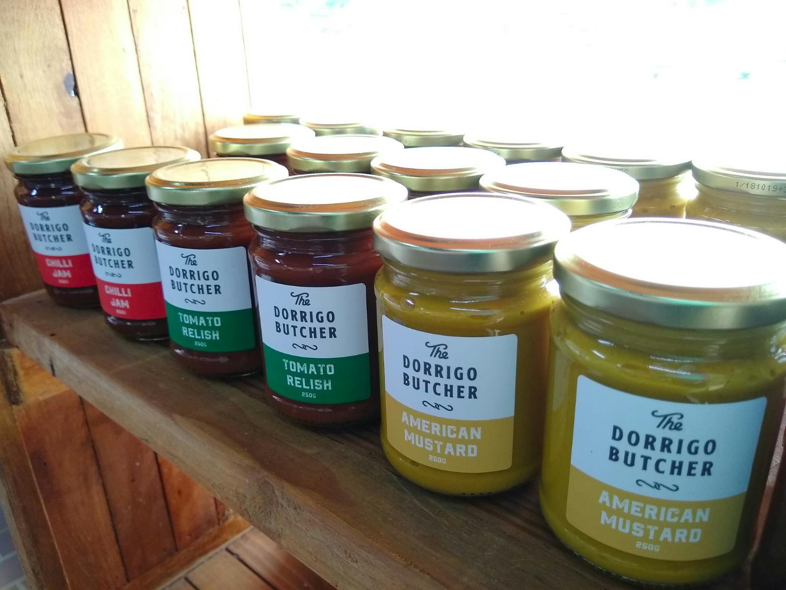 The Dorrigo Butcher stocks  range of house condiments & other local delicacies.