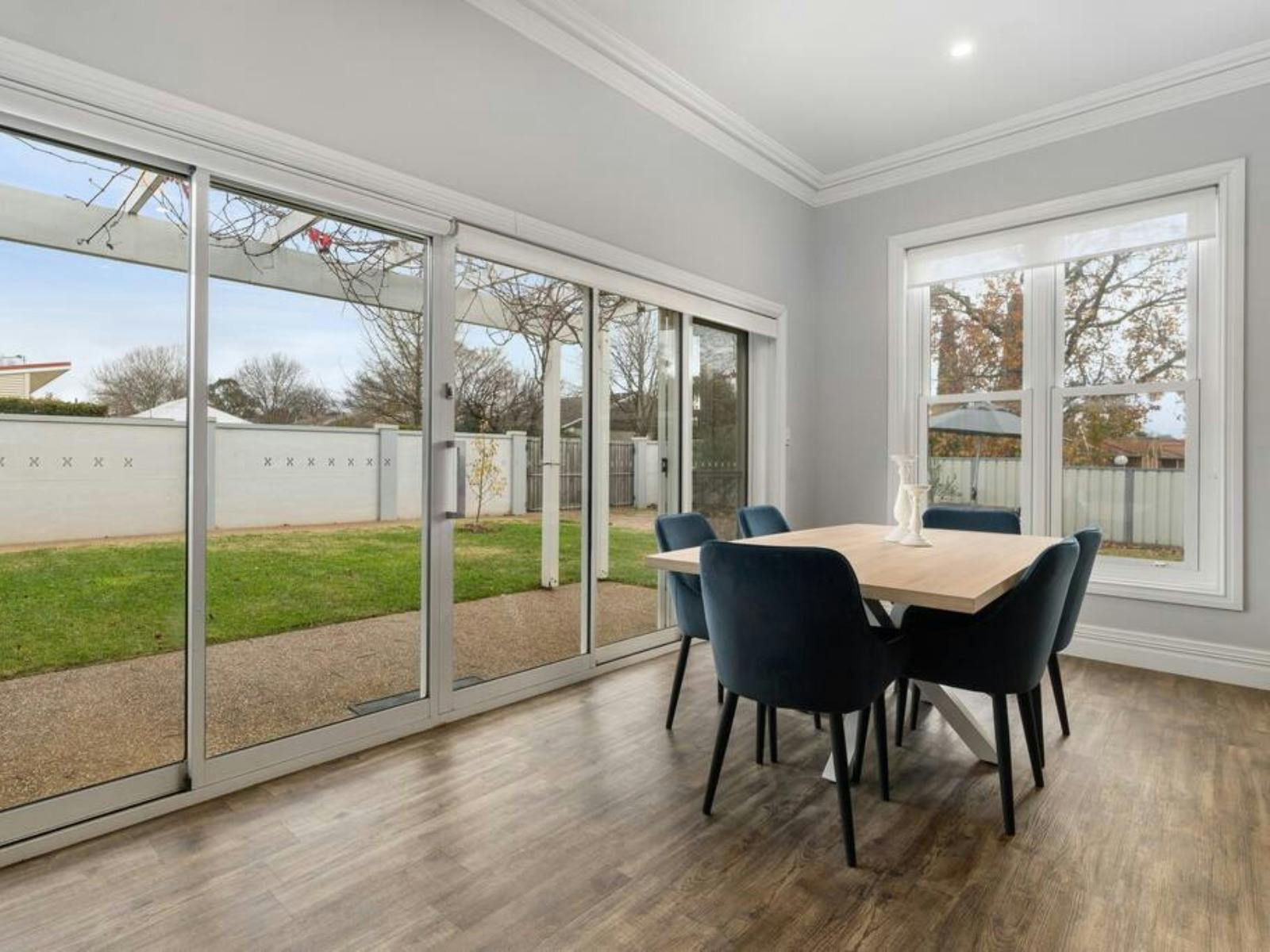 Dining room with big sliding doors to do inside/outside dining