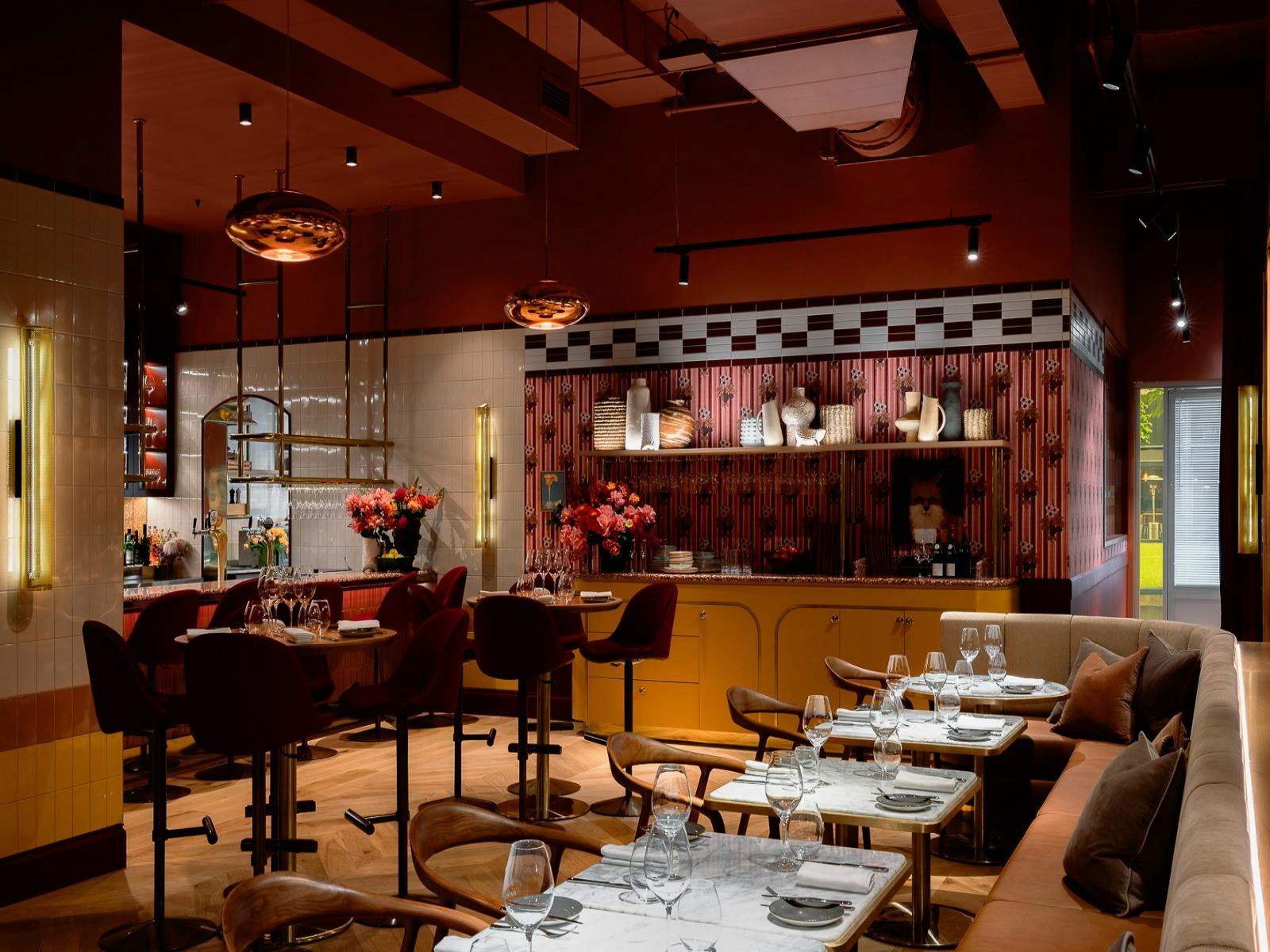 The interior of The Wolf with stunning earthy-toned interiors.