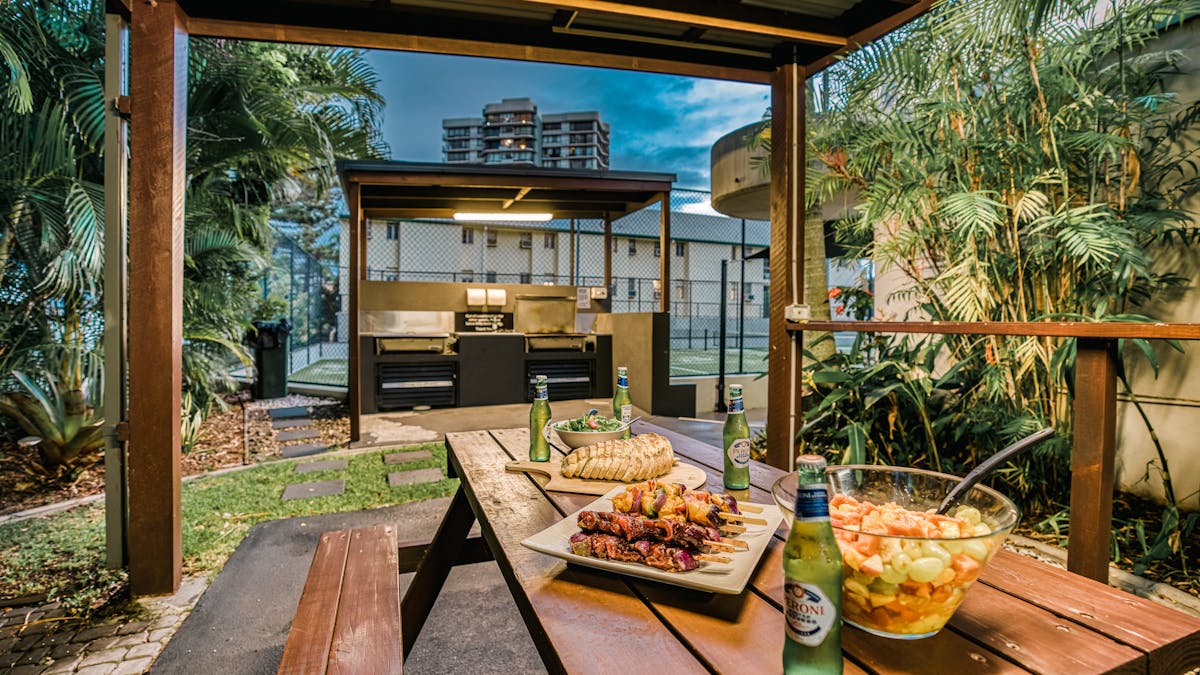 The Outdoor BBQ and Entertainment area at The Regent Apartments