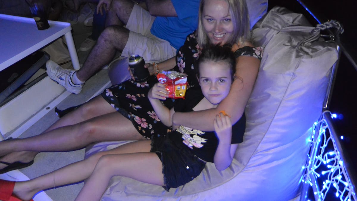 Up front on the bean bags