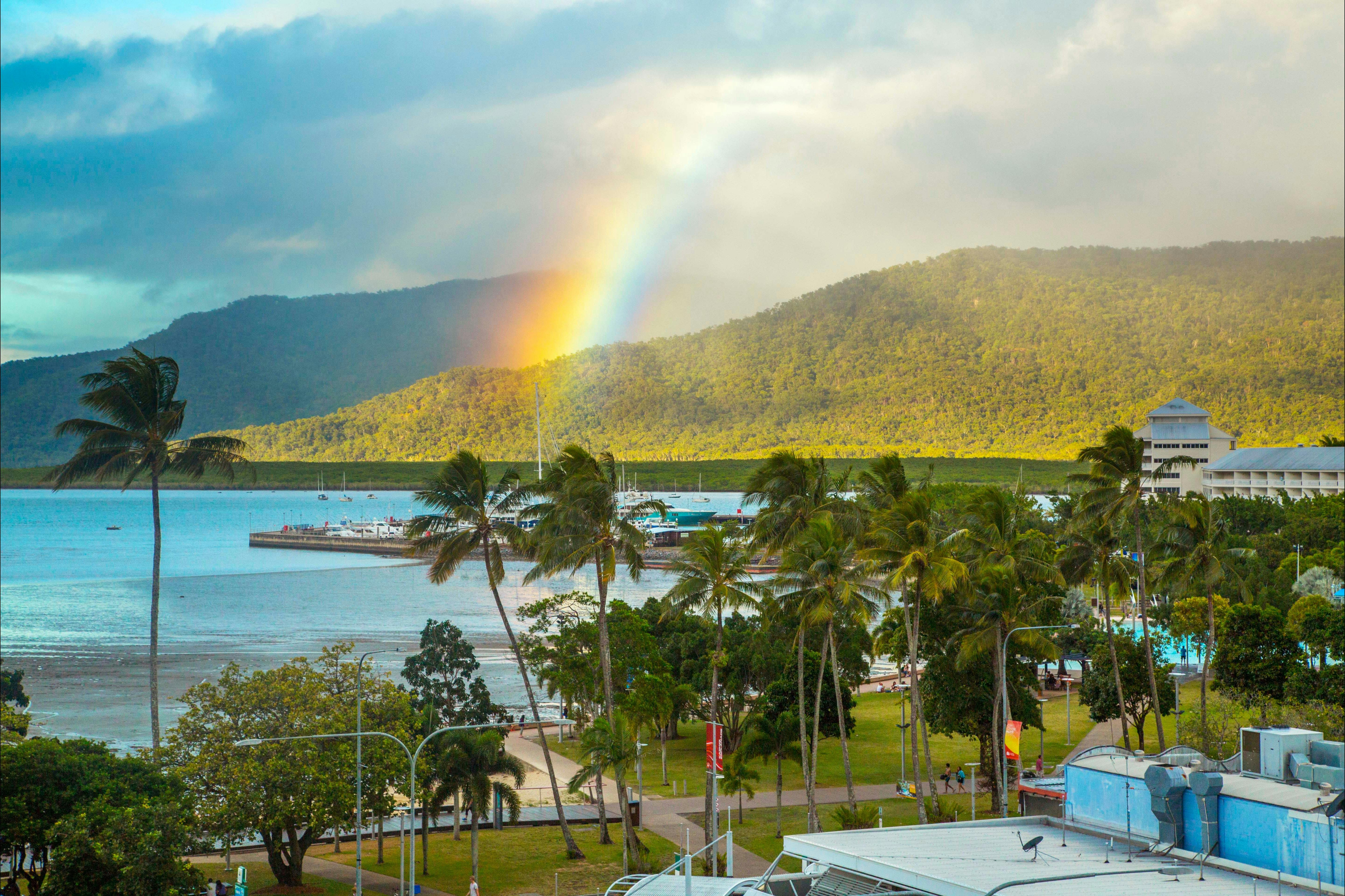 Scenic view of Cairns with Rainbow