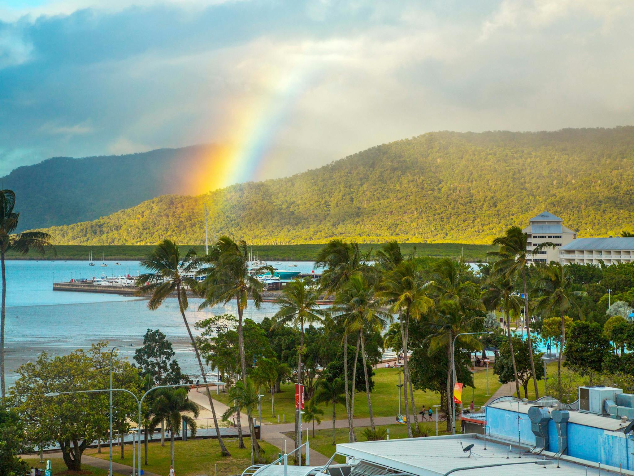 Scenic view of Cairns with Rainbow