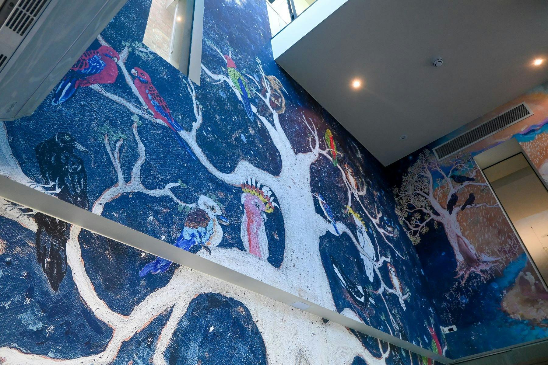 Acknowledgement of Country Mural: Mundi-gurrk and Wurring, wurring Family Gathering by the Biyal