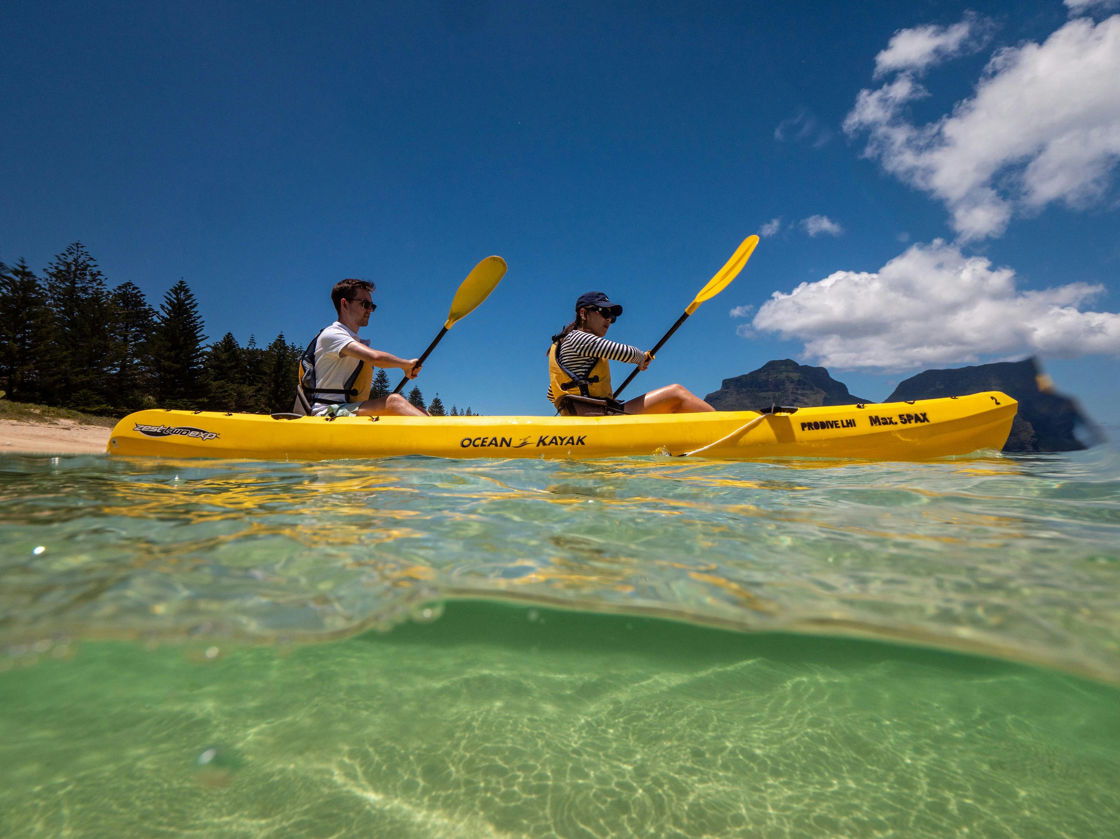 Self guided kayaking inside the Lord Howe Island lagoon