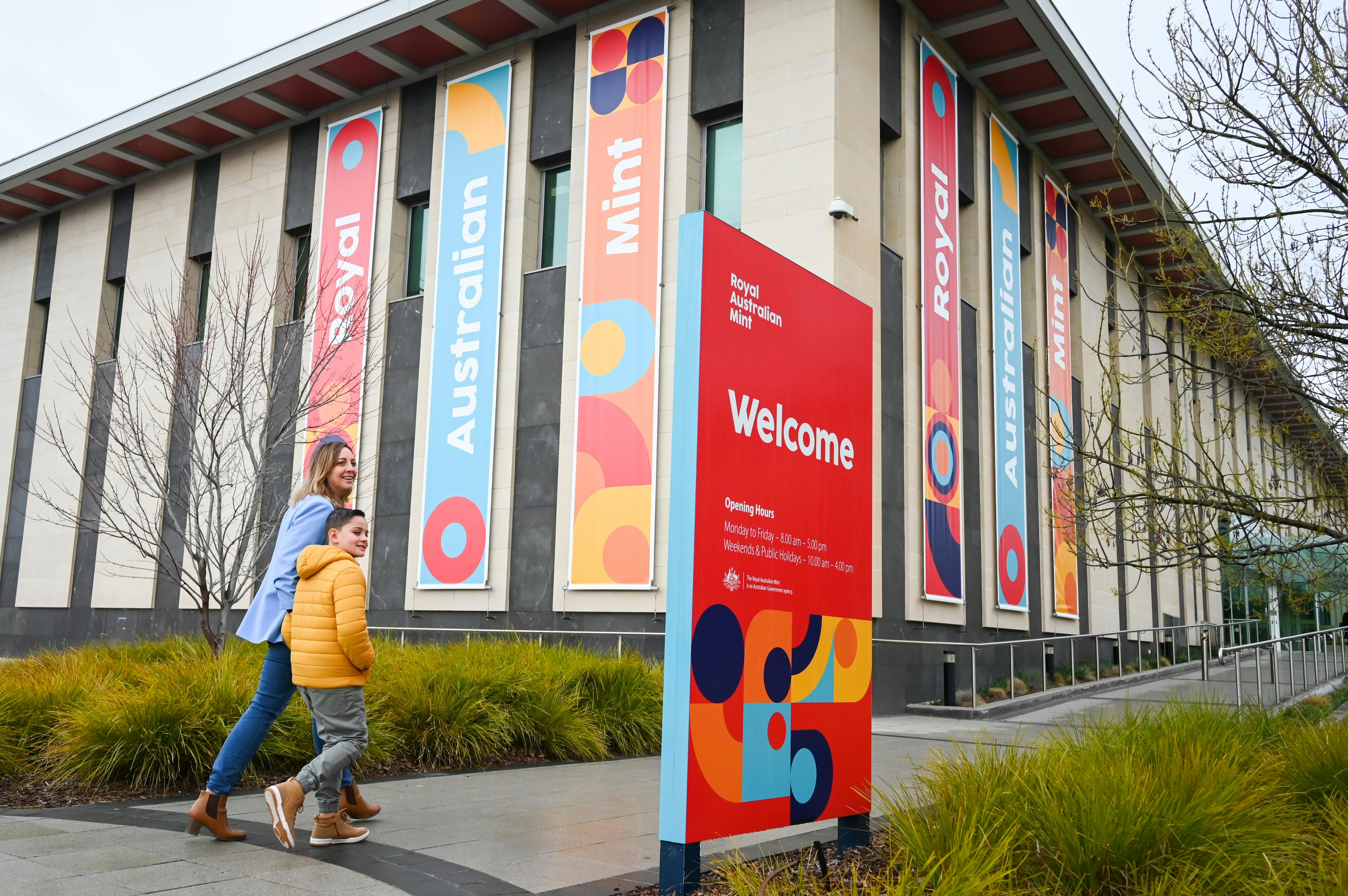 Visitors entering the Mint building