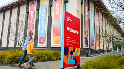 Visitors entering the Mint building