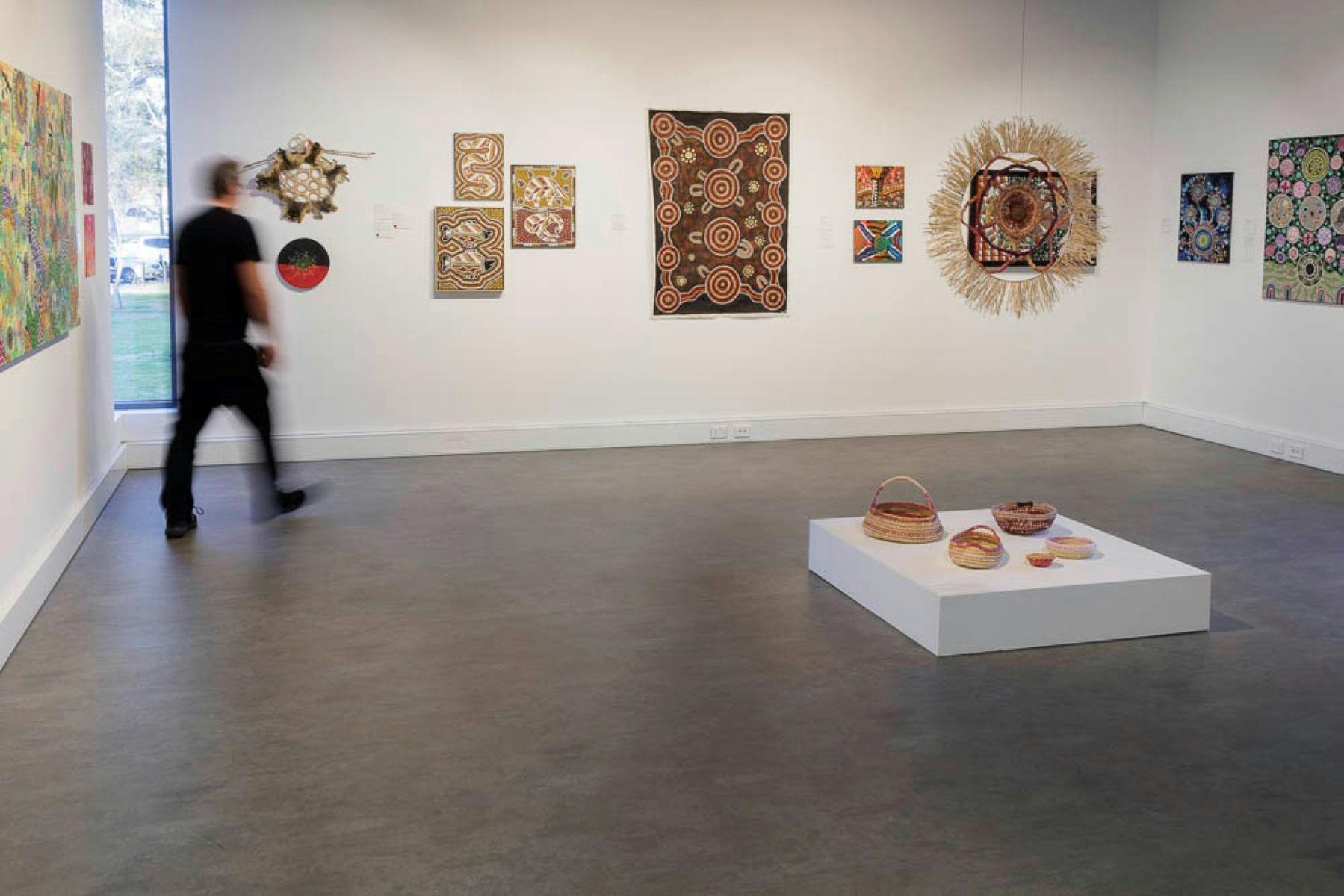 一位参观者正在参观帕姆·帕伊米 (Pam Payimi) 在 NAIDOC 展览中的展厅 1 号展位。