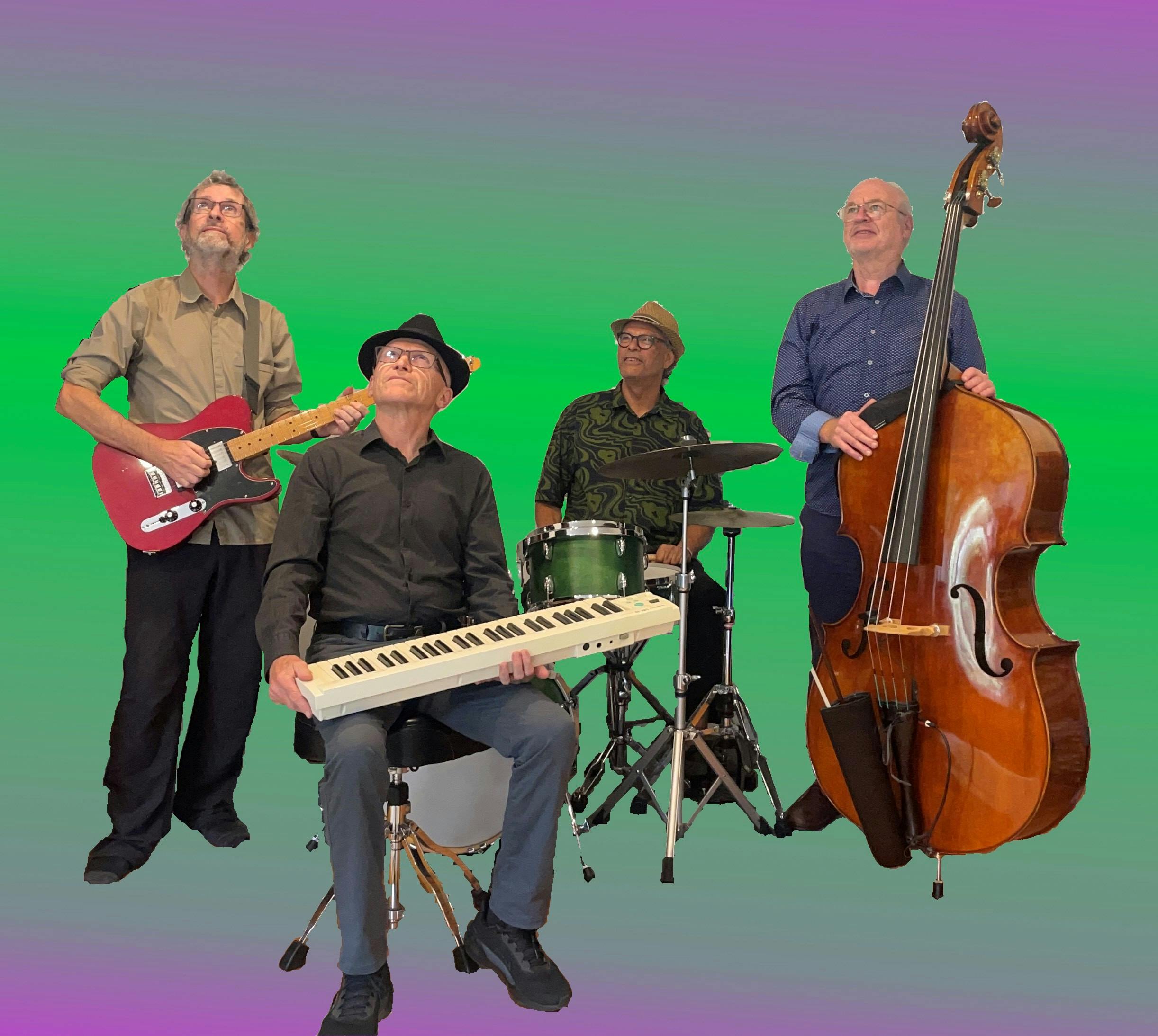 Four members of the Pakedano group with instruments