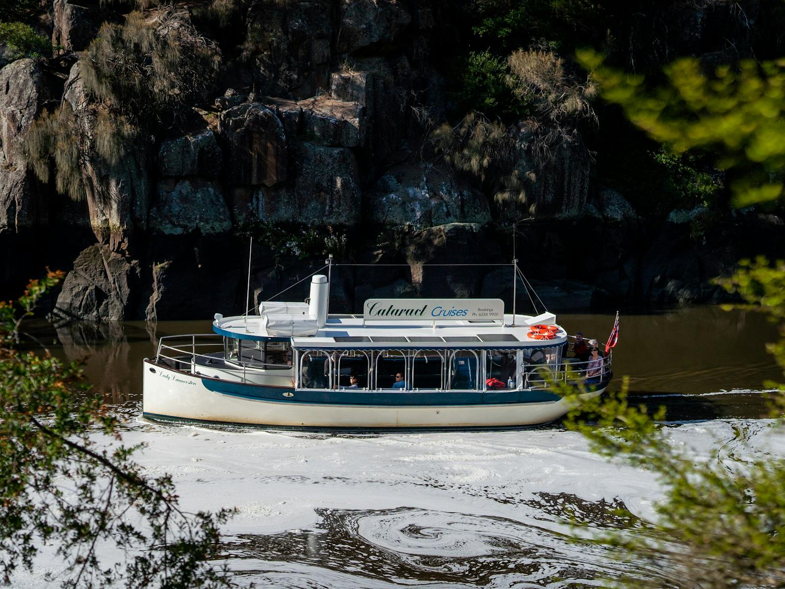 Lady Launceston amongst cliff faces of the Cataract Gorge