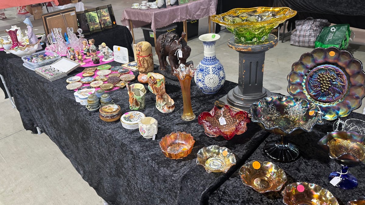 Coloured glass & pottery