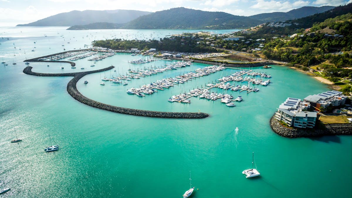 Aerial shot of Peninsula Airlie Beach