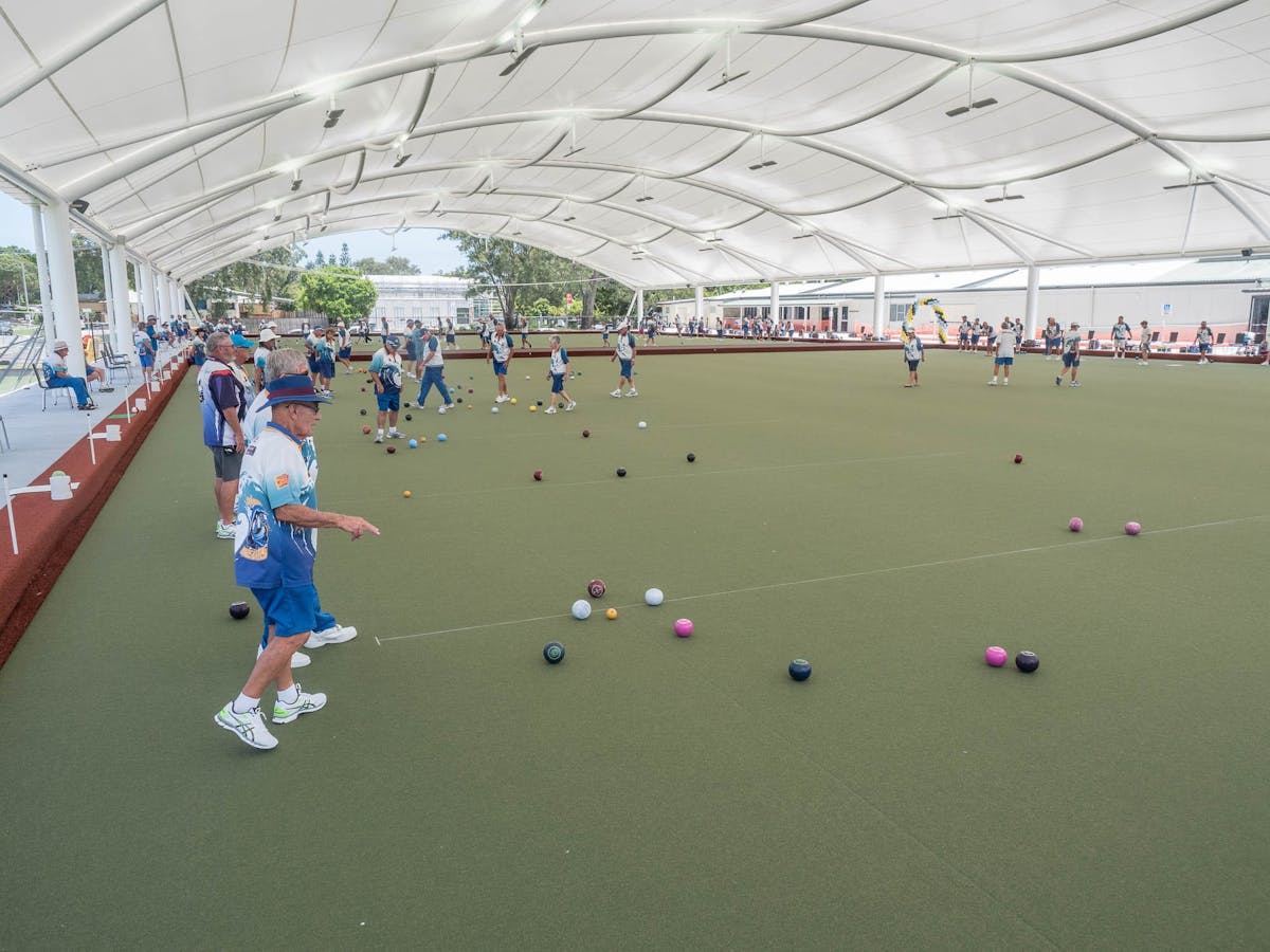 Bowling under the new covered greens