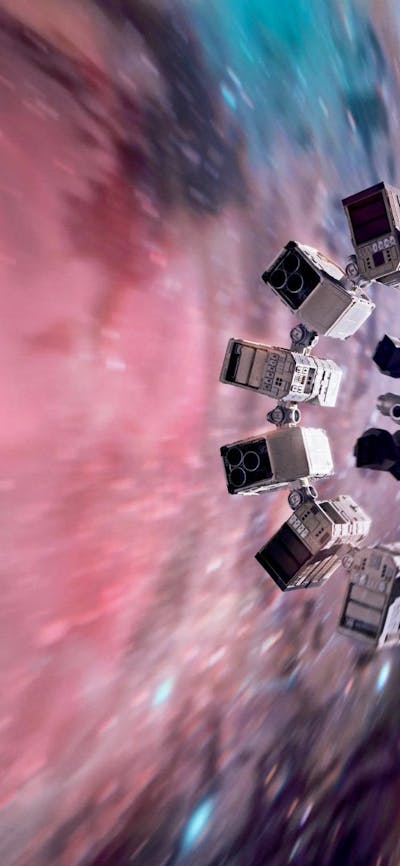 Spaceship speeding through a multicoloured universe