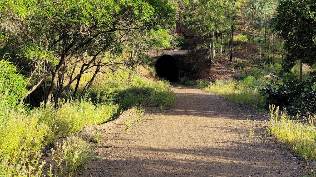 A section of the rail trail surface between tunnel number 5 and tunnel number 4 A section of the rail trail surface between tunnel number 5 and tunnel number 4