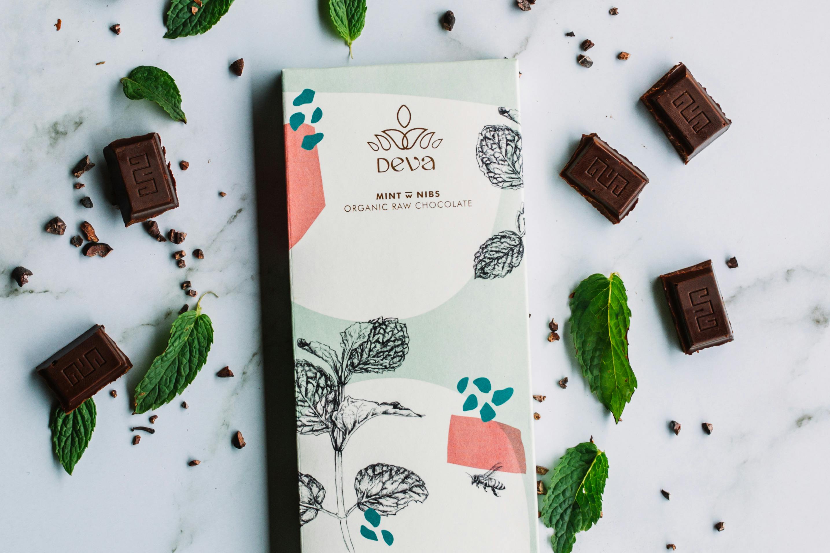 Deva Cacao 85g Mint w Nibs  organic raw chocolate